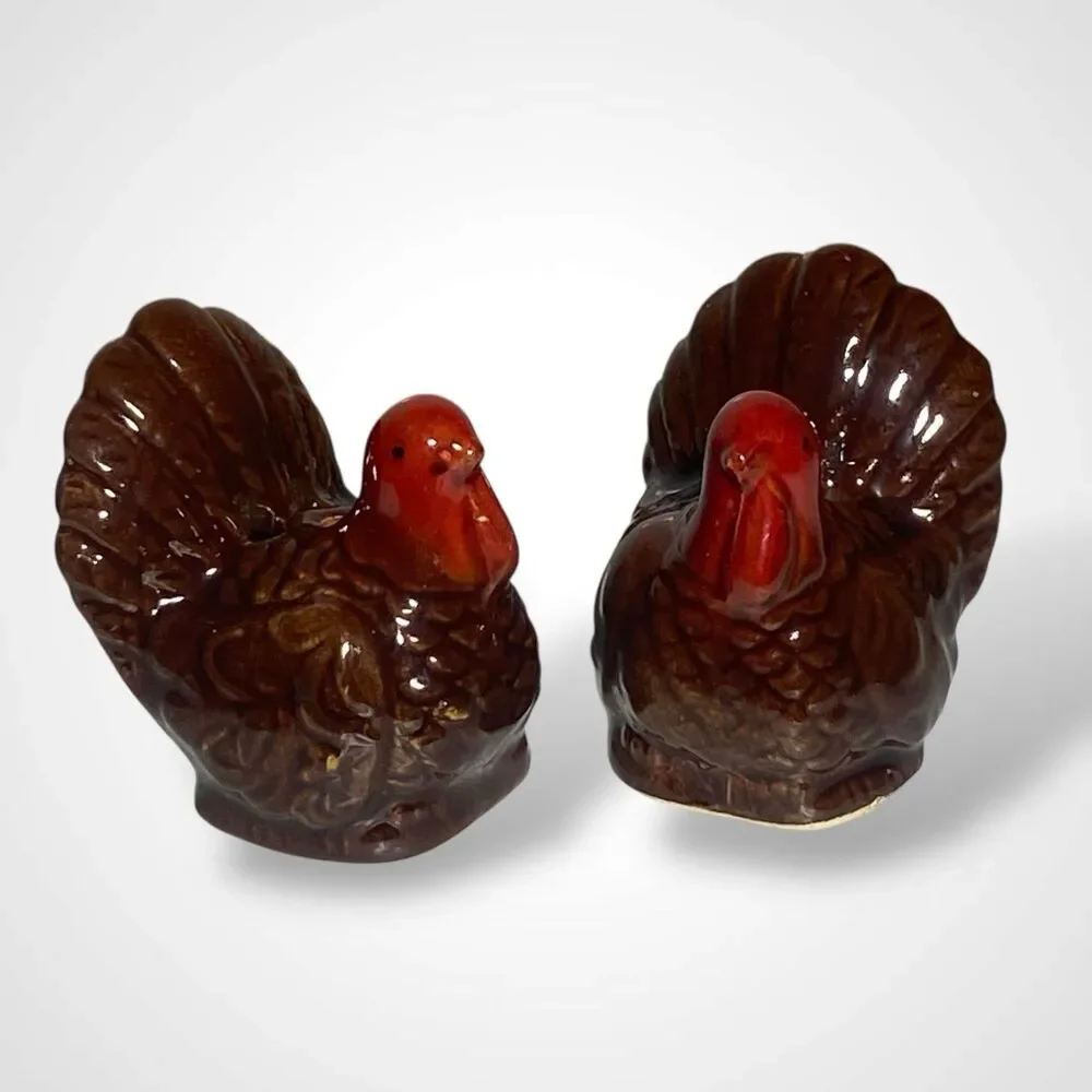 Miniature Turkey Salt and Pepper Shakers Vintage Ceramic Thanksgiving Pair